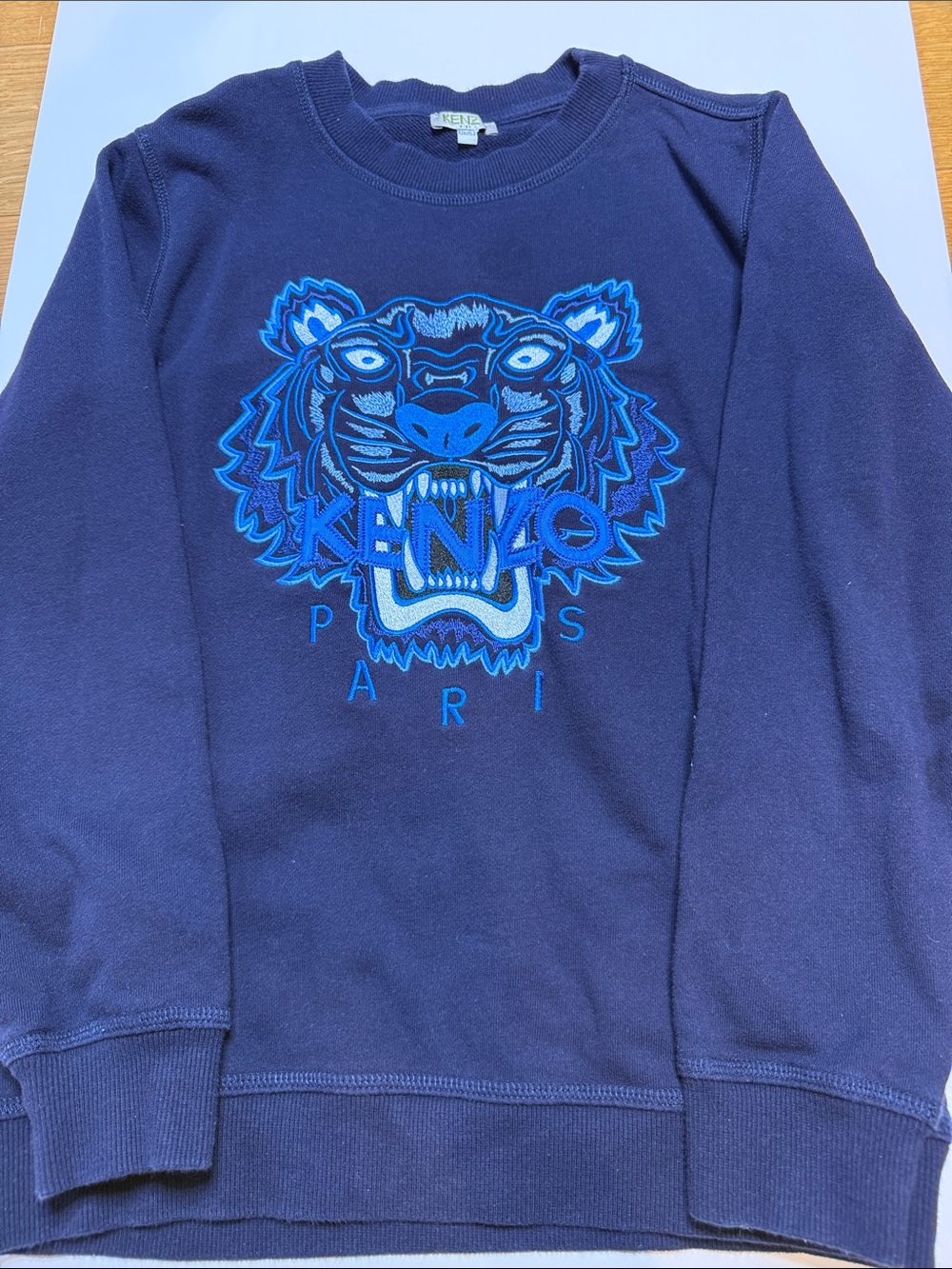 Kenzo Kids Navy Sweatshirt with Bright Blue Tiger Embroidery